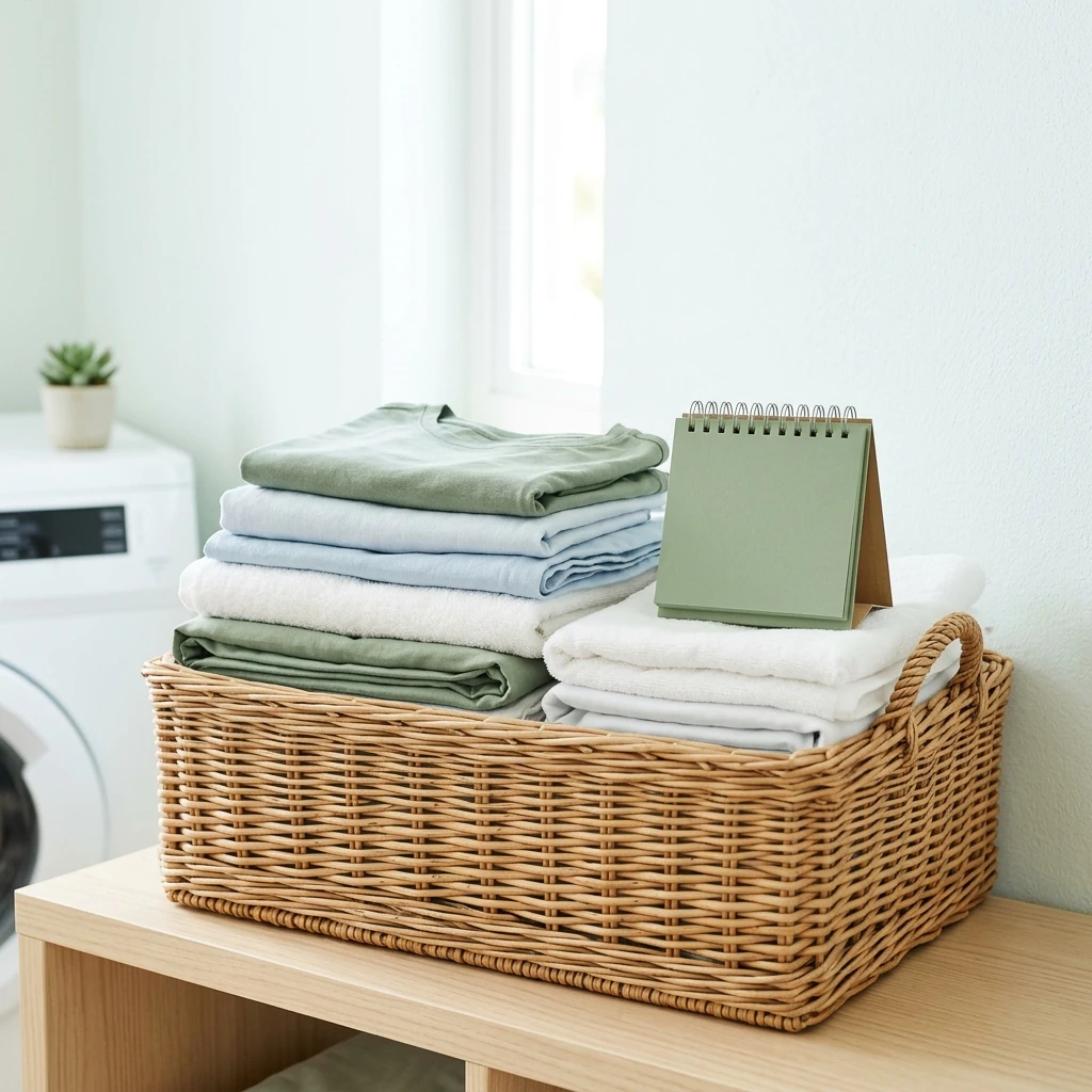 Organized laundry basket for monthly laundry plans